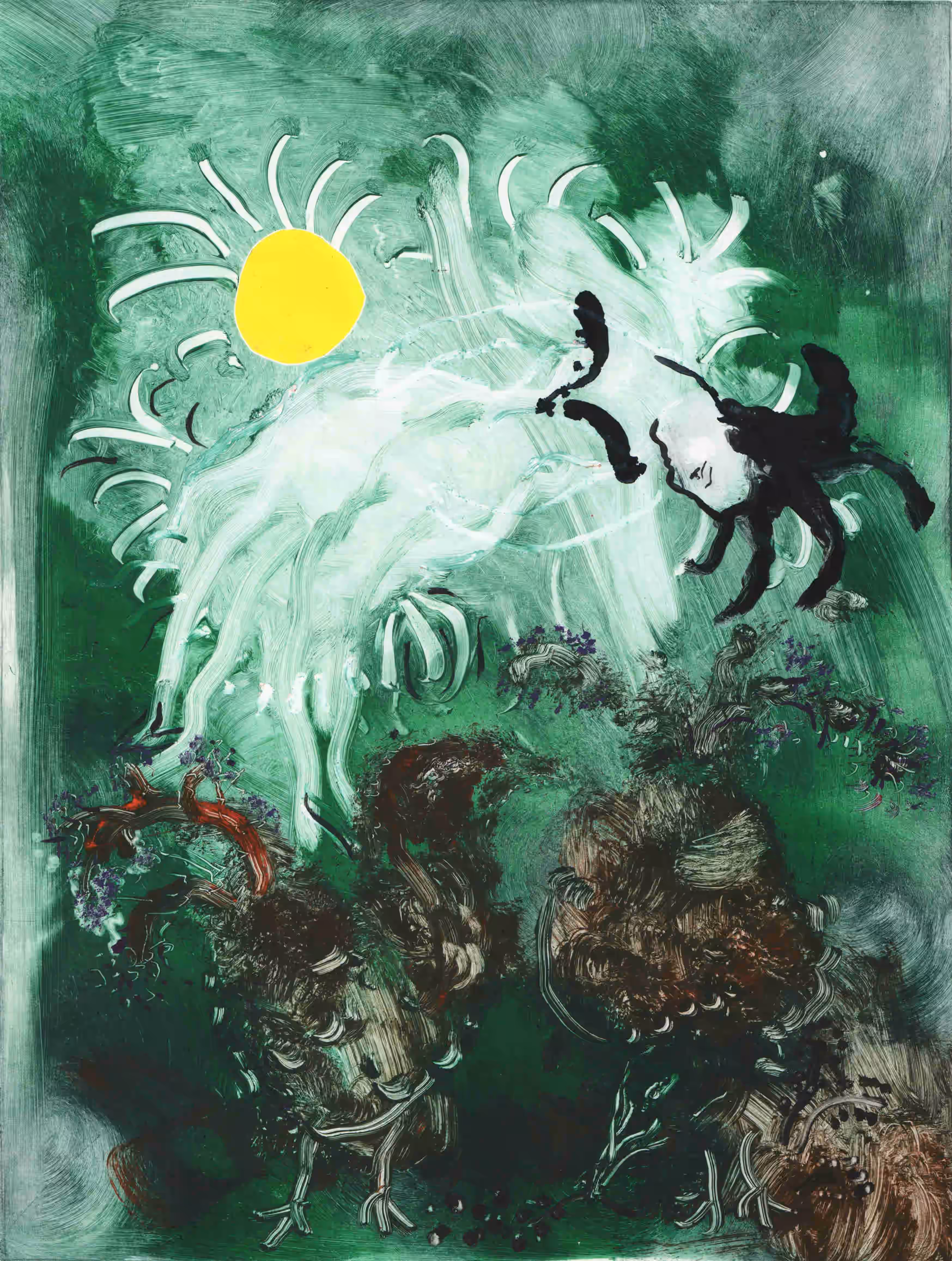 Woman Floating Above Hens